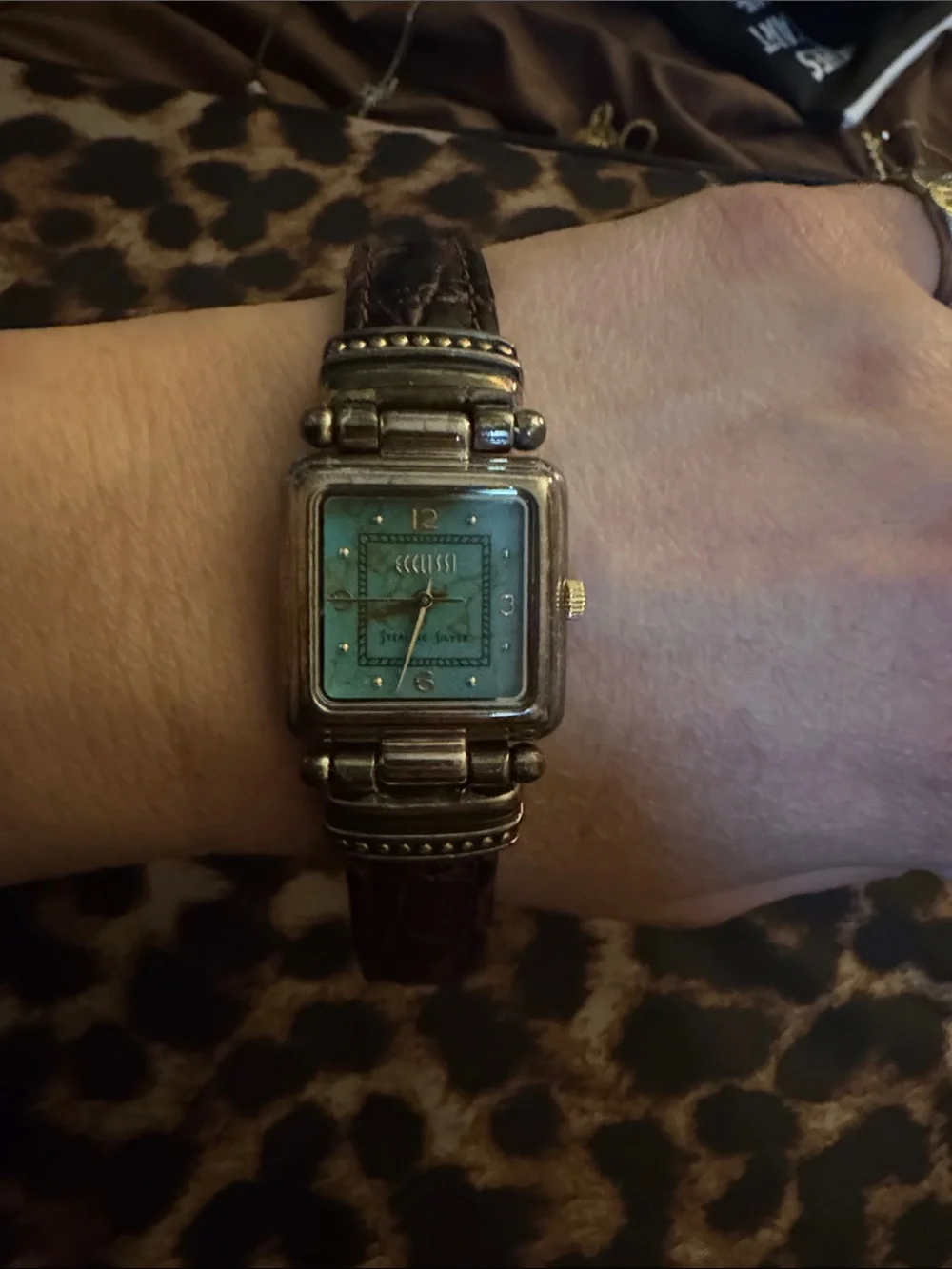 Ecclissi Vintage Style Square Dial Wristwatch - Gold Tone with Turquoise Face